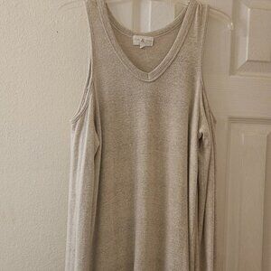 Boho cream beige Neutral sweater sexy cold shoulder Cabincore dress Minamalist L